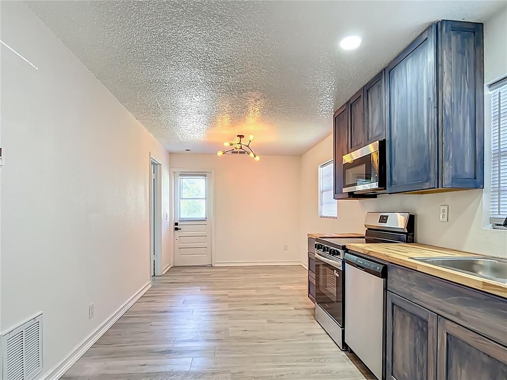 Interior, Kitchen, Recessed Lighting, Wood Texture Flooring