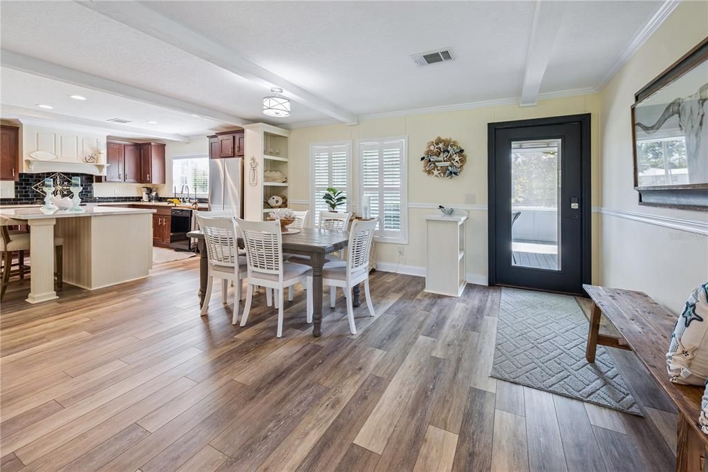 Dining room, Interior, Kitchen, Recessed Lighting, Wood Texture Flooring