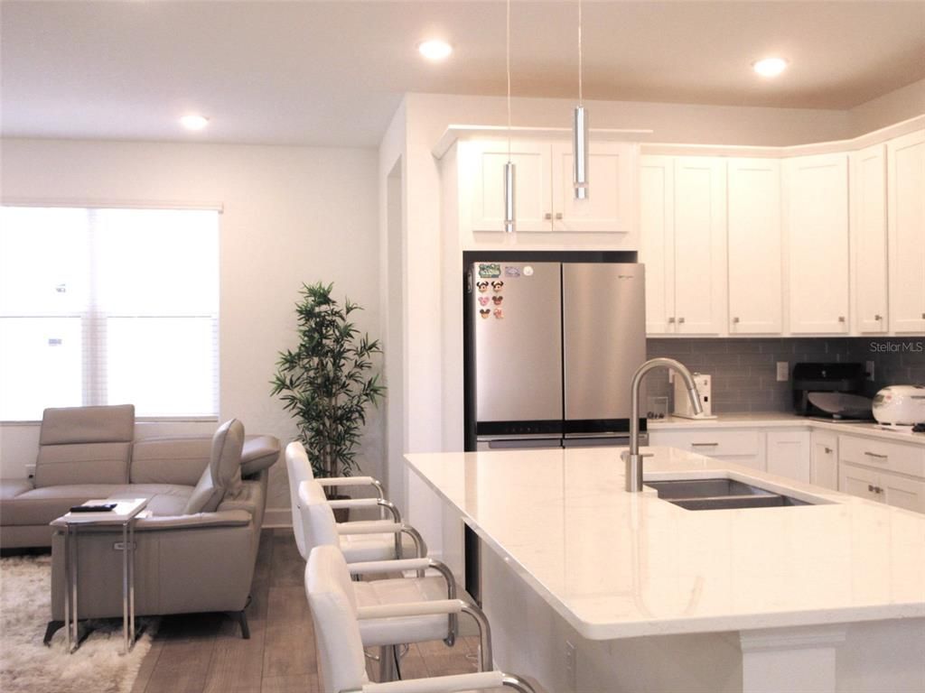 Interior, Kitchen, Living room, Pendant Lights, Recessed Lighting, Stainless Steel Appliances, Wood Texture Flooring