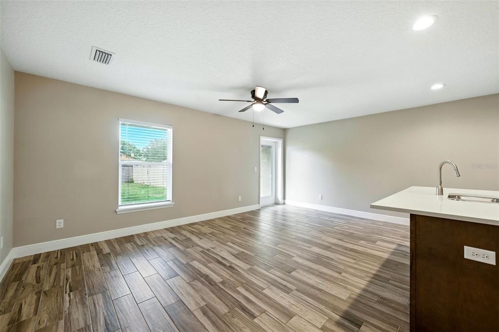 Empty room, Interior, Recessed Lighting, Wood Texture Flooring
