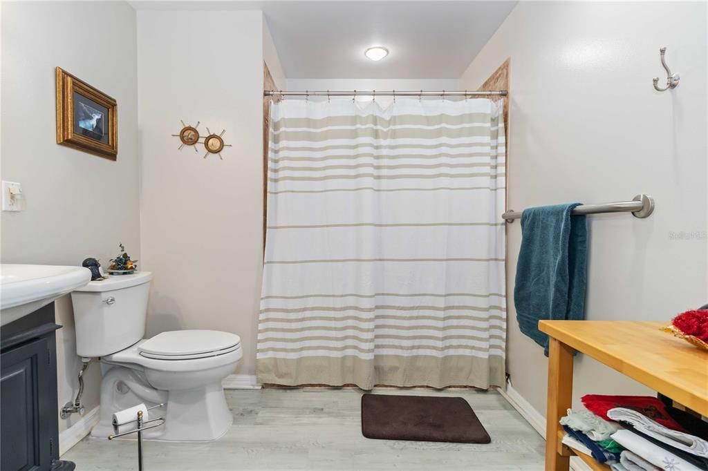 Bathroom, Interior, Recessed Lighting, Wood Texture Flooring