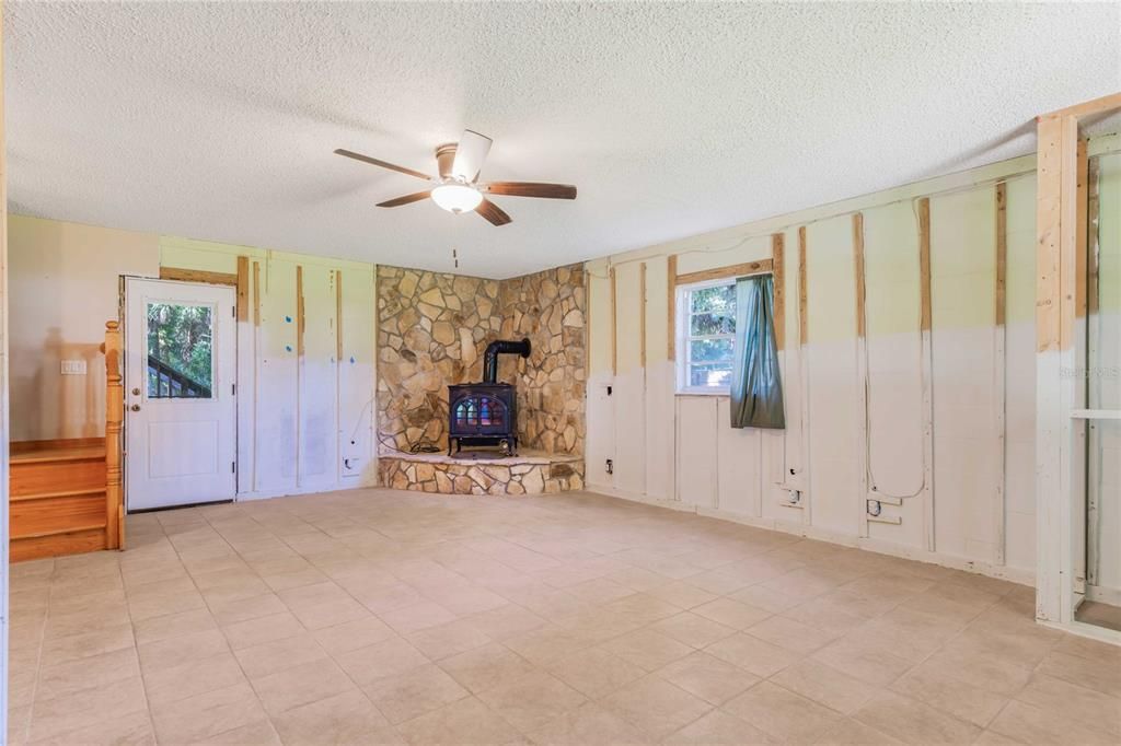 Empty room, Fireplace, Interior, Stone Walls