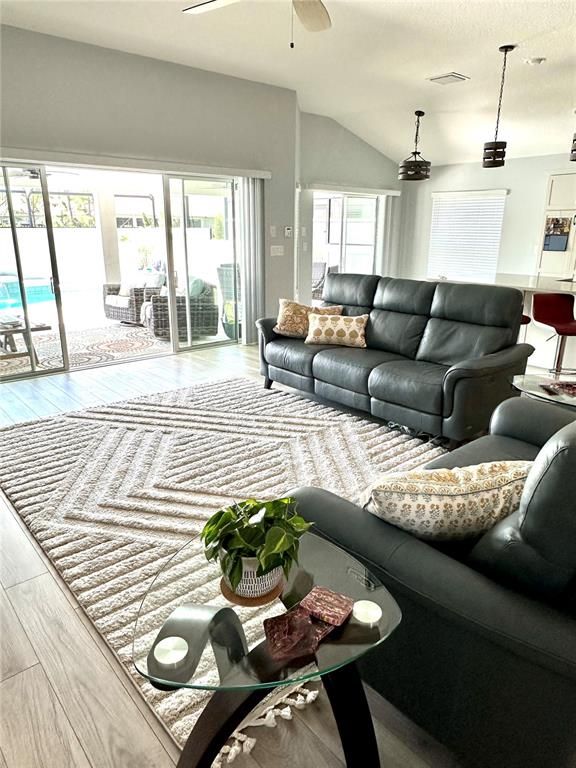 Interior, Living room, Pendant Lights, Wood Texture Flooring