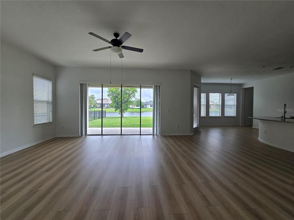 Empty room, Interior, Pendant Lights, Wood Texture Flooring