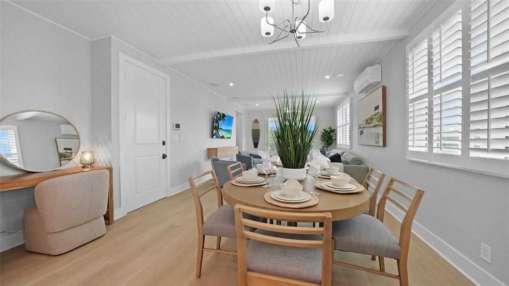 Dining room, Interior, Recessed Lighting, Wood Texture Flooring