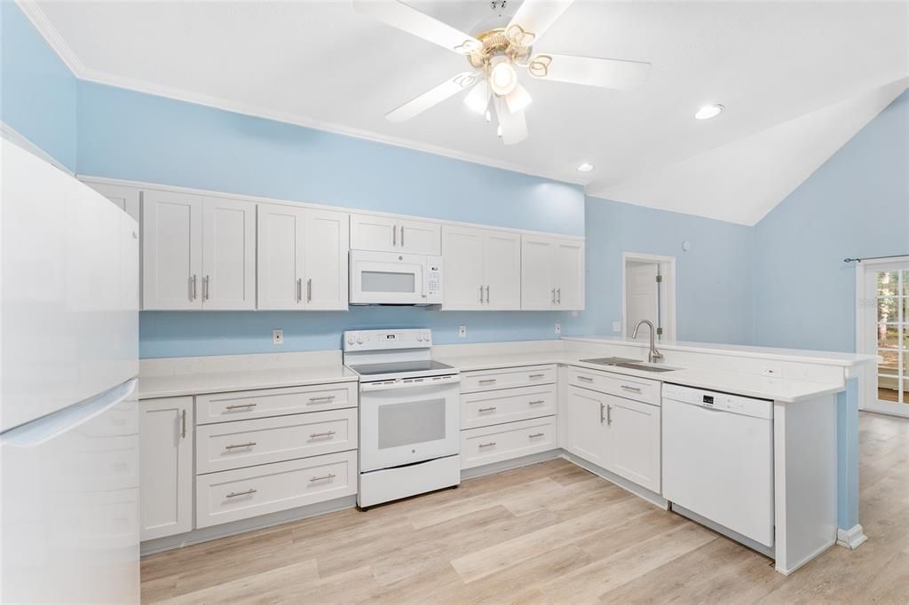 Interior, Kitchen, Recessed Lighting, Wood Texture Flooring