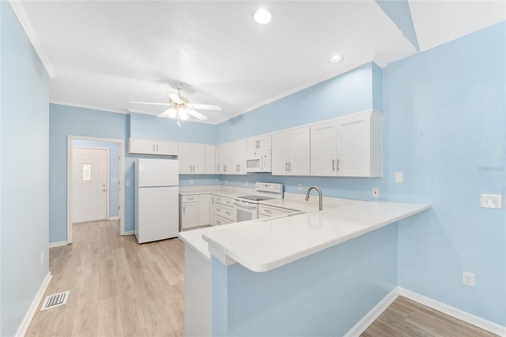 Interior, Kitchen, Recessed Lighting, Wood Texture Flooring