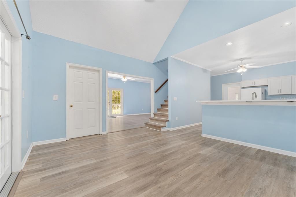 Interior, Kitchen, Recessed Lighting, Wood Texture Flooring