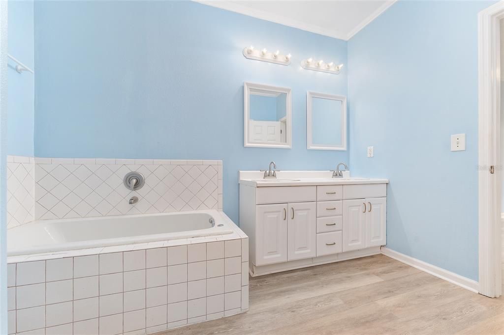 Bathroom, Dual Sink Vanities, Interior, Wood Texture Flooring