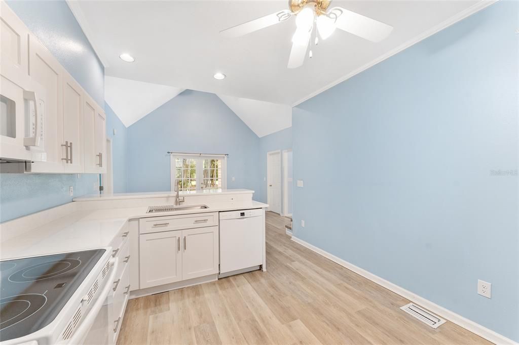 Interior, Kitchen, Recessed Lighting, Wood Texture Flooring