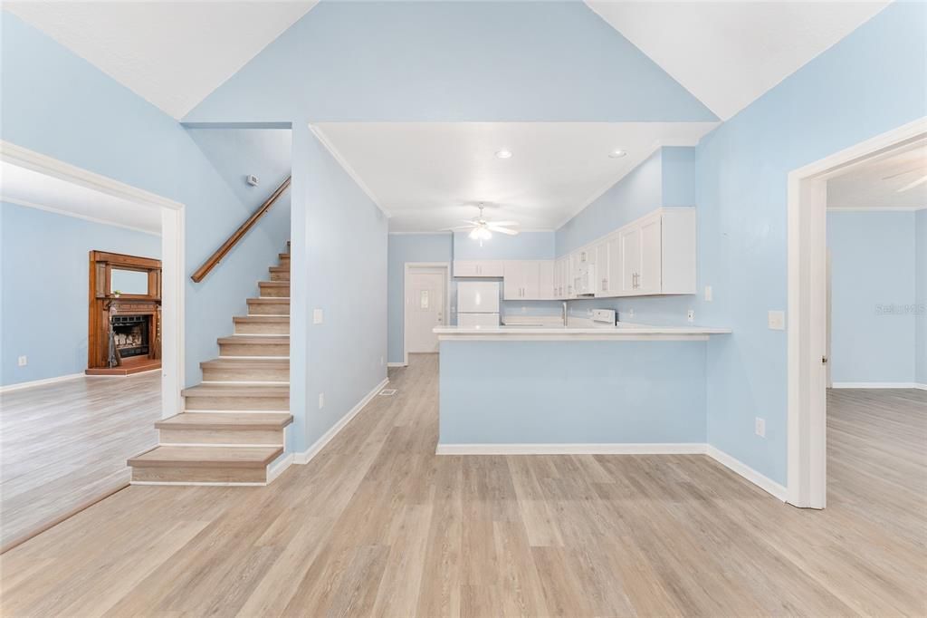 Interior, Kitchen, Recessed Lighting, Wood Texture Flooring