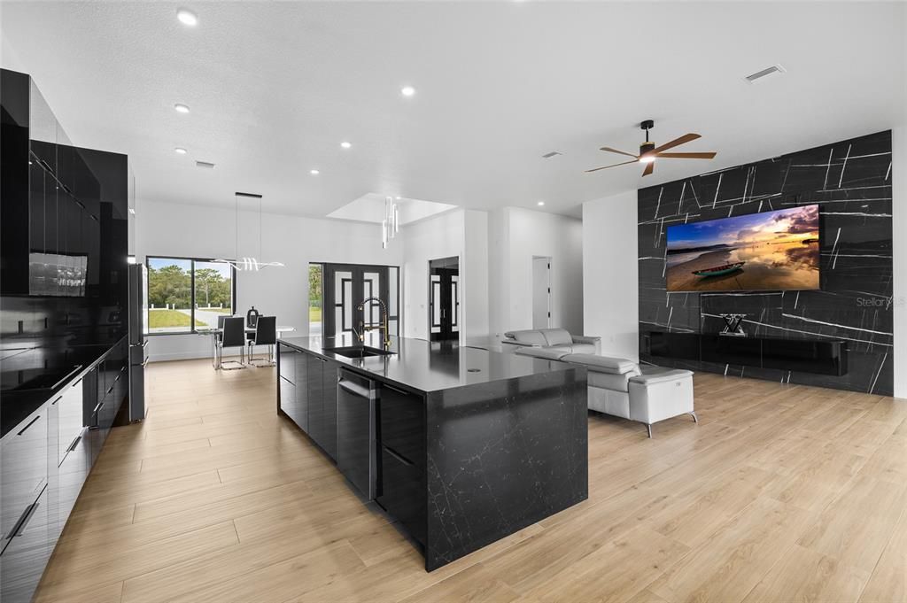 Dining room, Interior, Kitchen, Living room, Pendant Lights, Recessed Lighting, Wood Texture Flooring