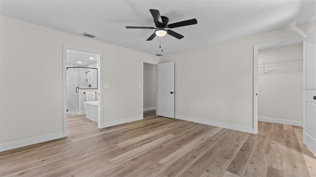 Bathroom, Empty room, Interior, Recessed Lighting, Wood Texture Flooring