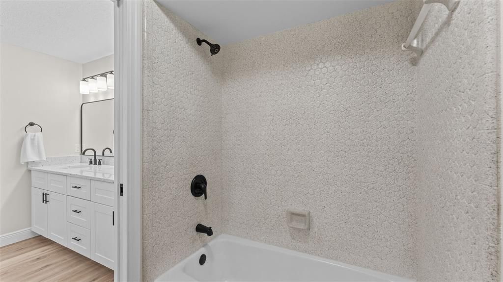 Bathroom, Interior, Tile Countertops, Wood Texture Flooring