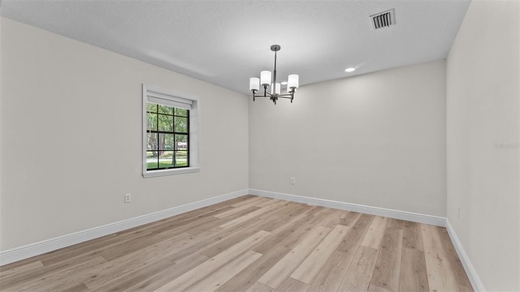 Chandelier, Empty room, Interior, Pendant Lights, Recessed Lighting, Wood Texture Flooring