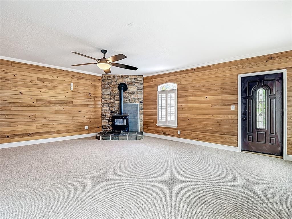 Empty room, Fireplace, Interior, Stone Walls, Wooden Walls