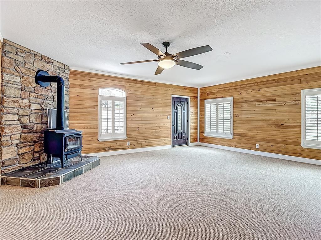 Empty room, Fireplace, Interior, Stone Walls, Wooden Walls