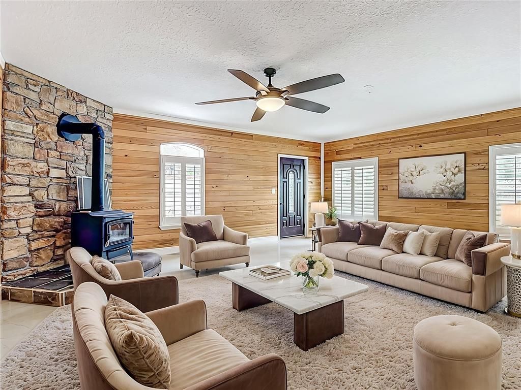 Fireplace, Interior, Living room, Stone Walls, Wooden Walls