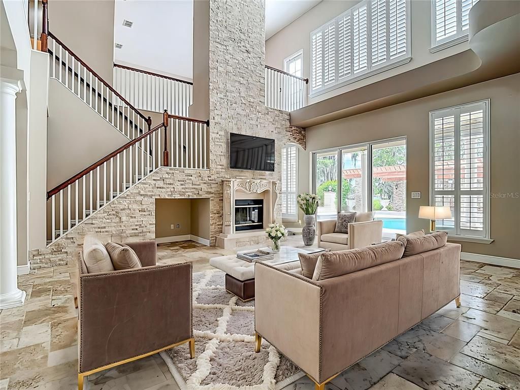 Fireplace, Interior, Living room, Stone Walls