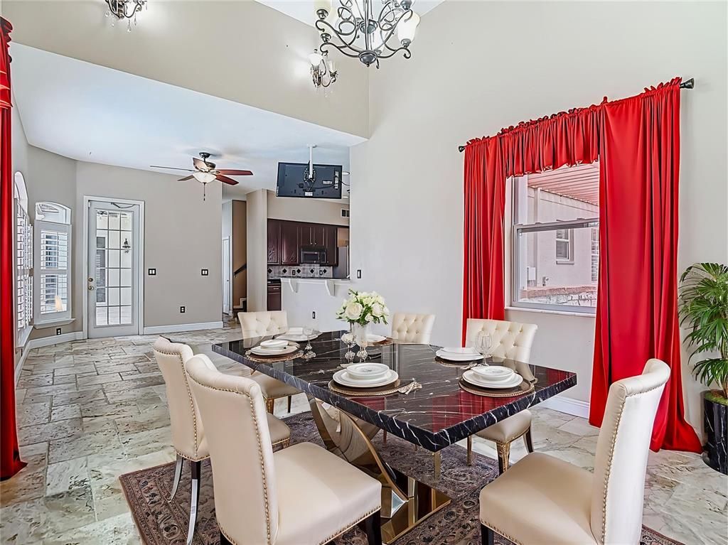 Chandelier, Dining room, Interior, Kitchen, Marble