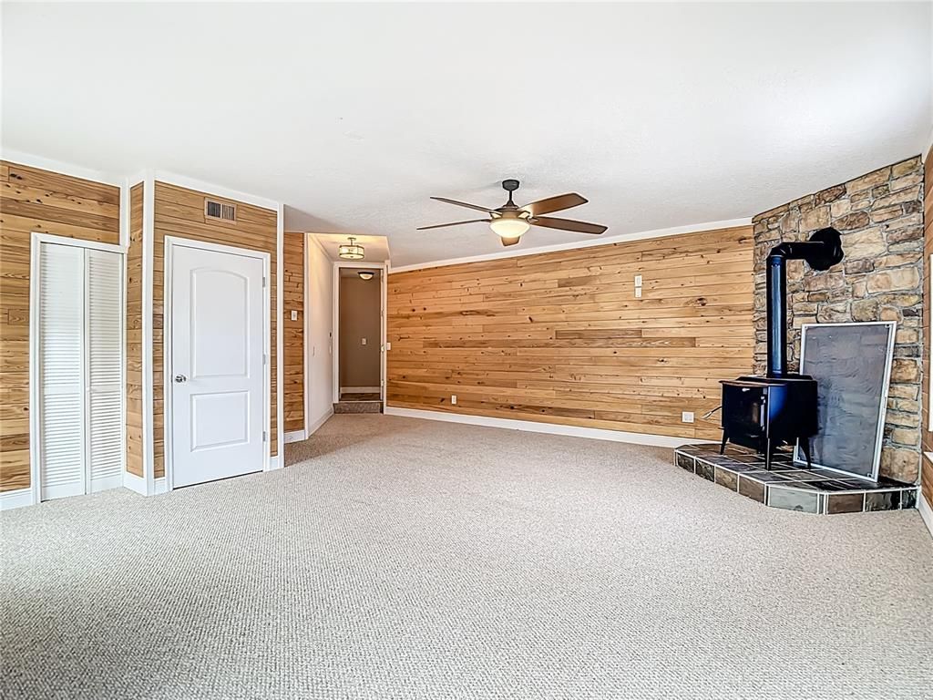 Empty room, Fireplace, Interior, Stone Walls, Wooden Walls