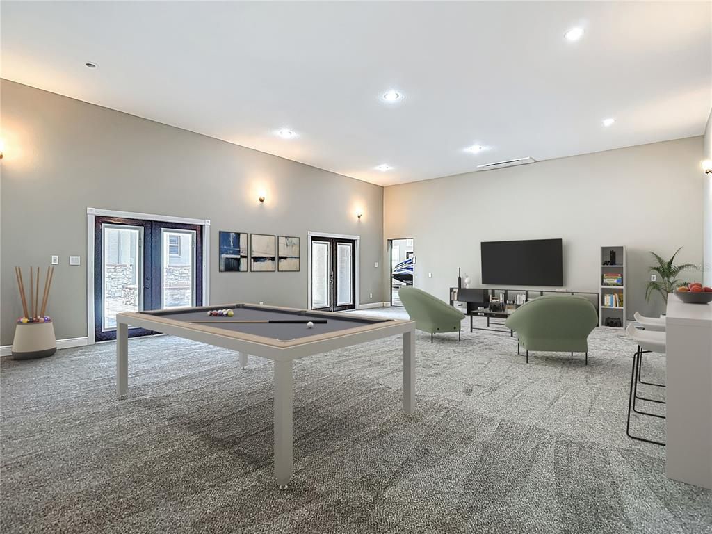 Billiard Table, Game Room, Interior, Recessed Lighting