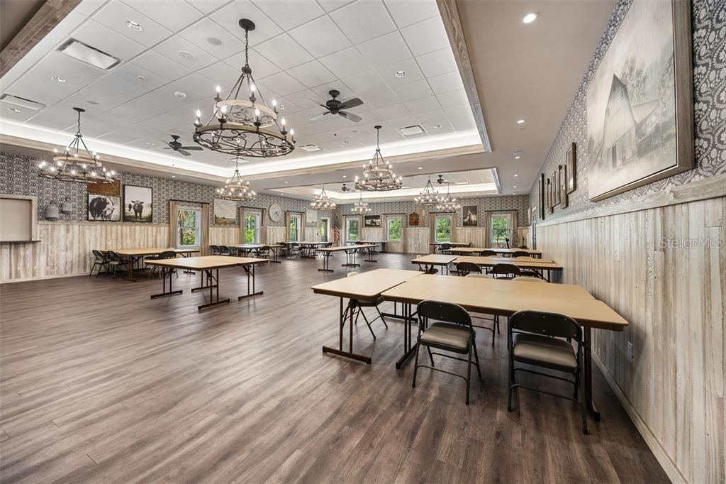 Billiard Table, Chandelier, Dining room, Game Room, Interior, Pendant Lights, Recessed Lighting, Wood Texture Flooring