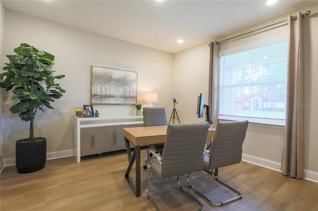 Home Office, Interior, Recessed Lighting, Wood Texture Flooring