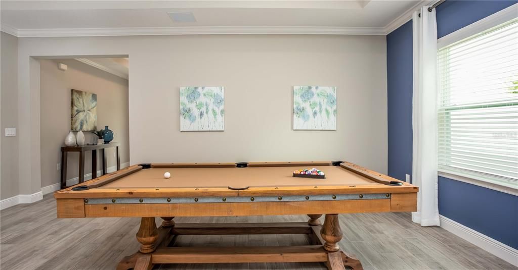 Billiard Table, Game Room, Interior, Wood Texture Flooring