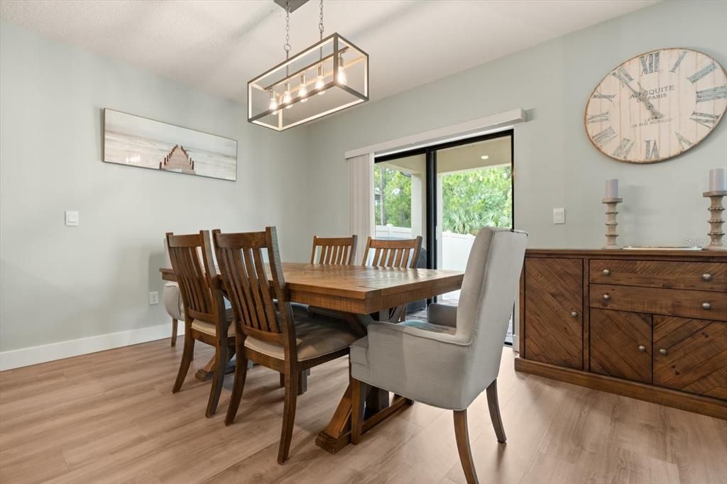 Dining room, Interior, Pendant Lights, Wood Texture Flooring
