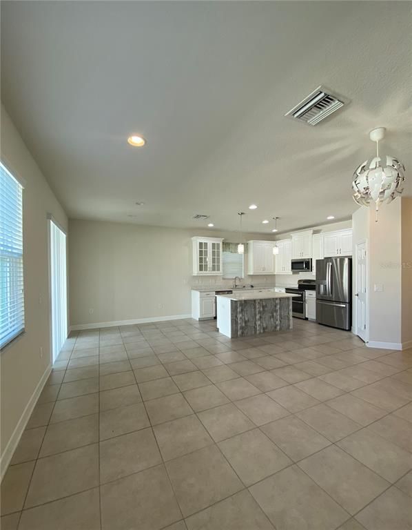 Chandelier, Interior, Kitchen, Pendant Lights, Recessed Lighting, Stainless Steel Appliances