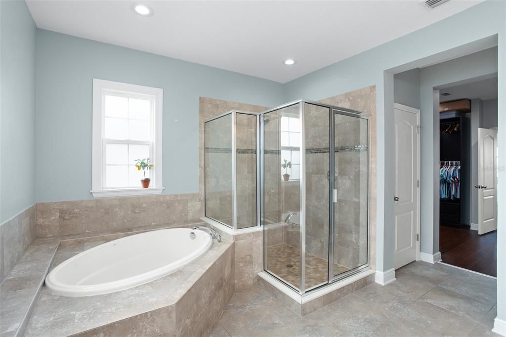 Bathroom, Glass Shower, Interior, Recessed Lighting, Wood Texture Flooring