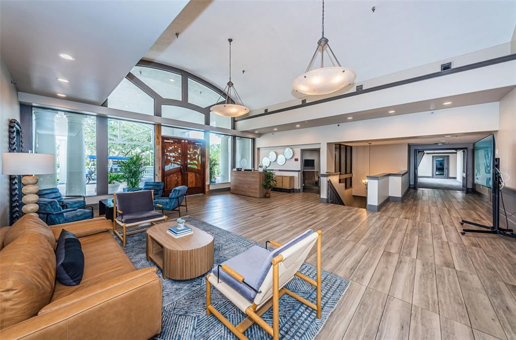 Interior, Living room, Pendant Lights, Recessed Lighting, Wood Texture Flooring
