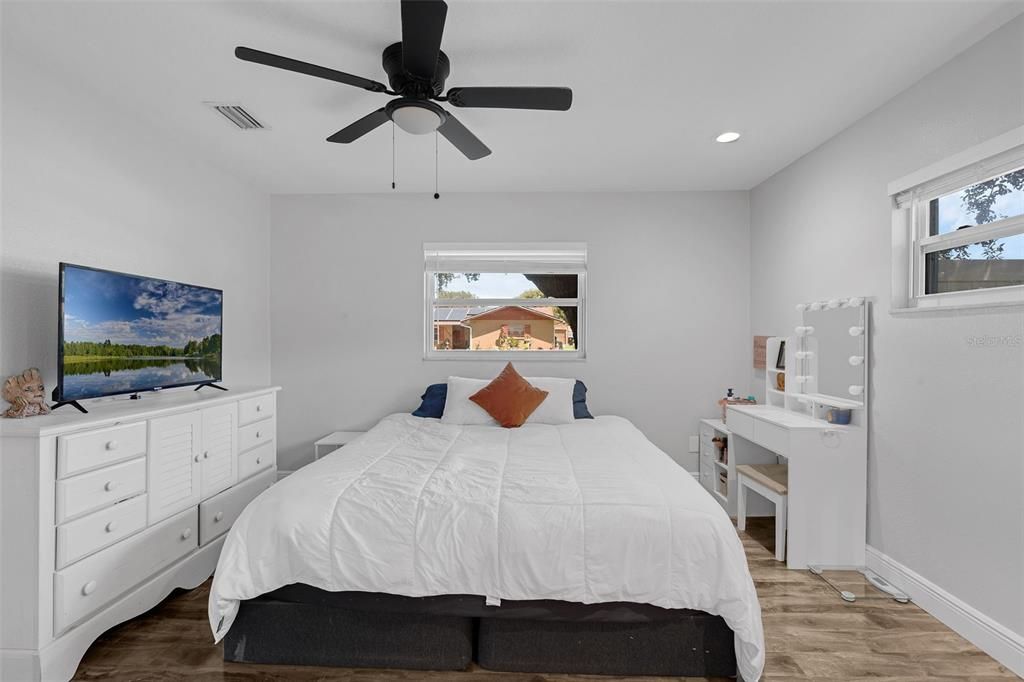 Bedroom, Interior, Recessed Lighting, Wood Texture Flooring