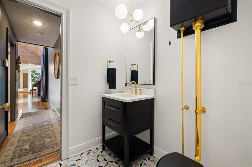 Bathroom, Interior, Recessed Lighting, Wood Texture Flooring