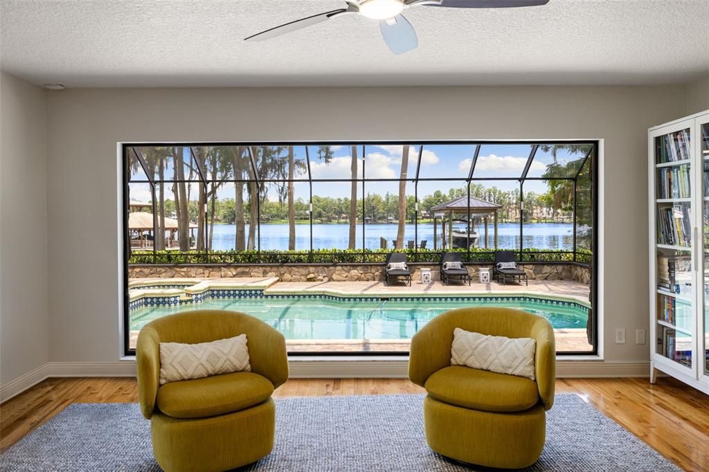 Interior, Pool, Sun Room, Water, Wood Texture Flooring