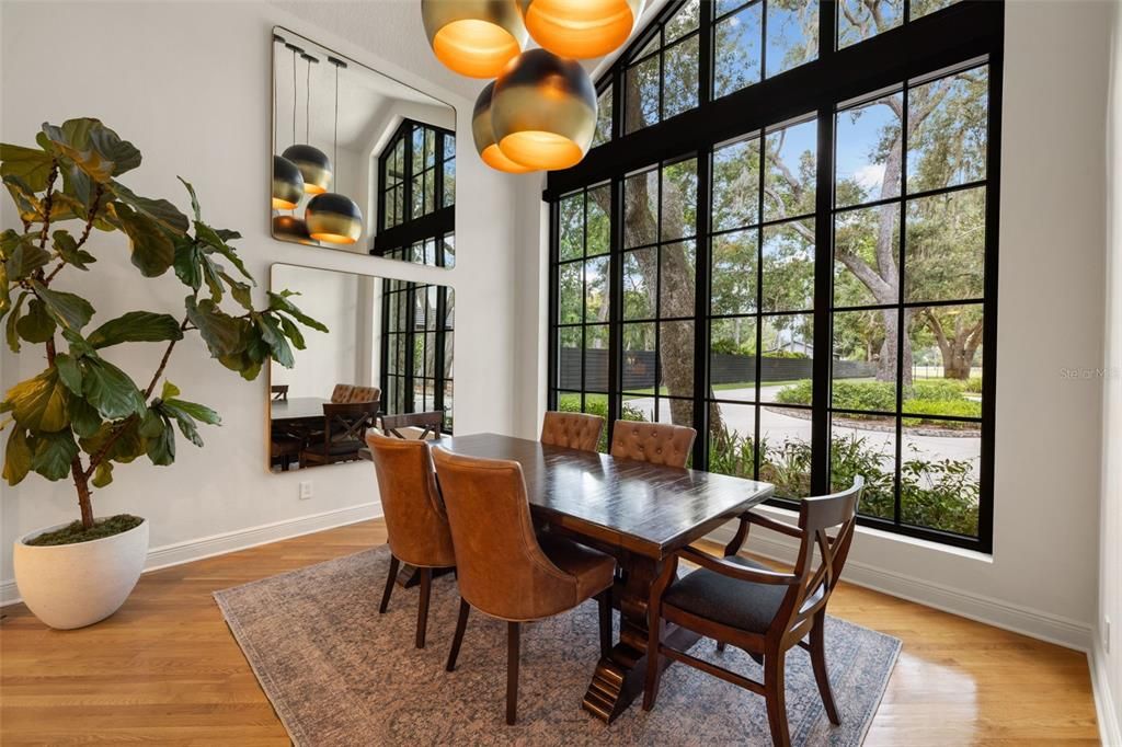 Dining room, Interior, Pendant Lights, Wood Texture Flooring