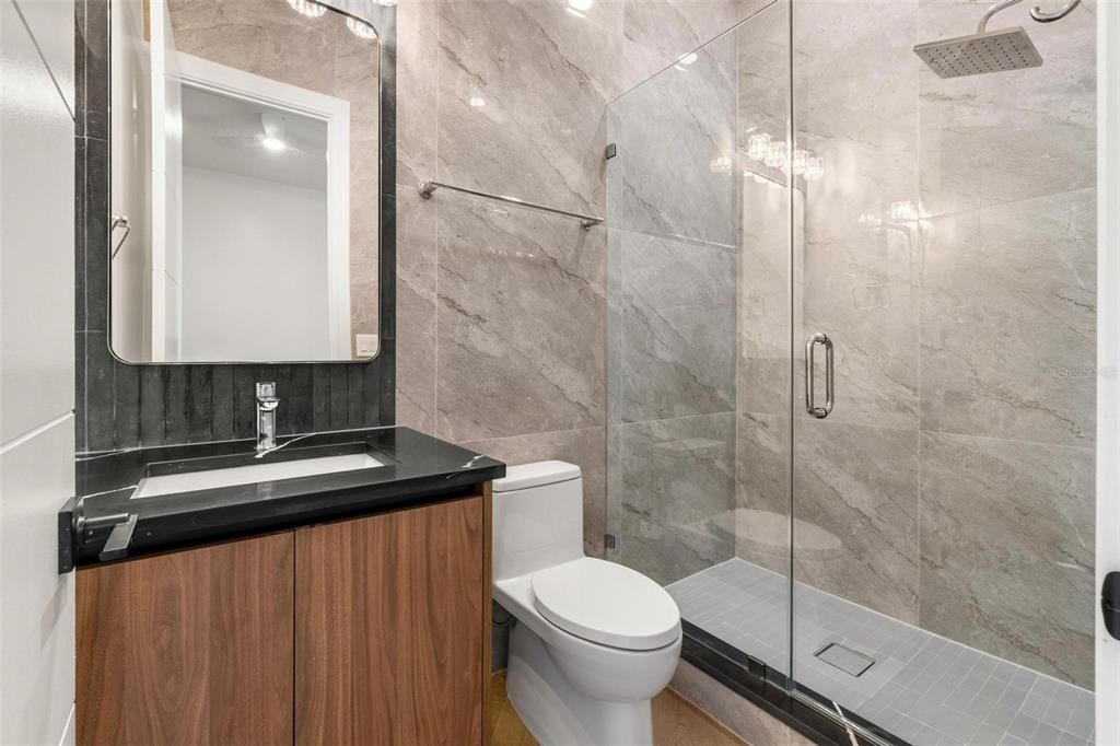 Bathroom, Glass Shower, Interior, Marble Walls