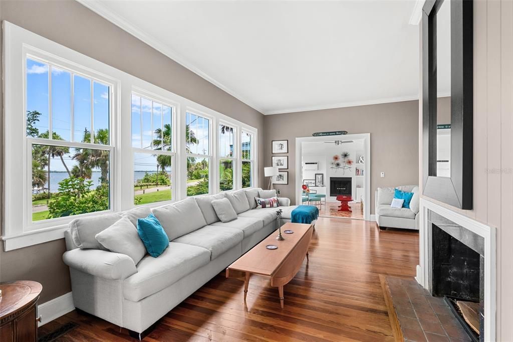 Fireplace, Interior, Living room, Water, Wood Texture Flooring