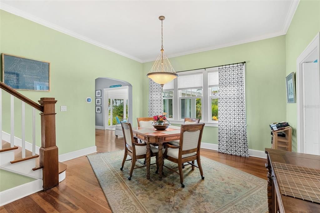 Dining room, Interior, Pendant Lights, Wood Texture Flooring