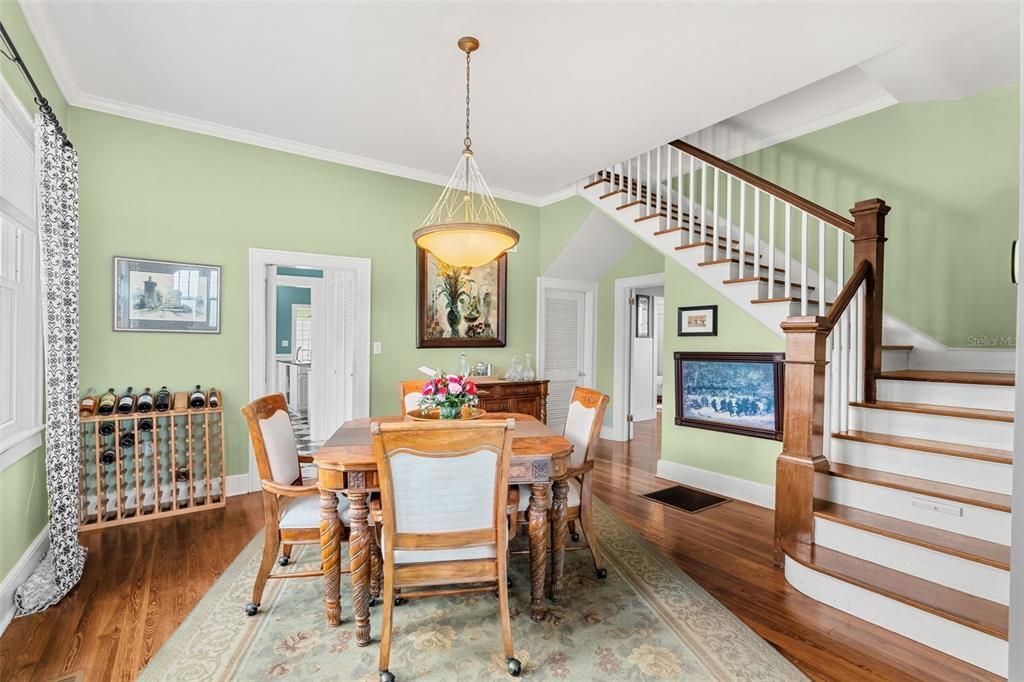 Dining room, Interior, Pendant Lights, Wood Texture Flooring