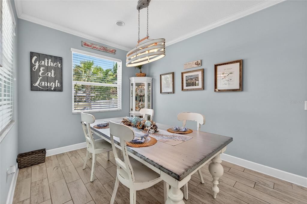 Dining room, Interior, Pendant Lights, Wood Texture Flooring