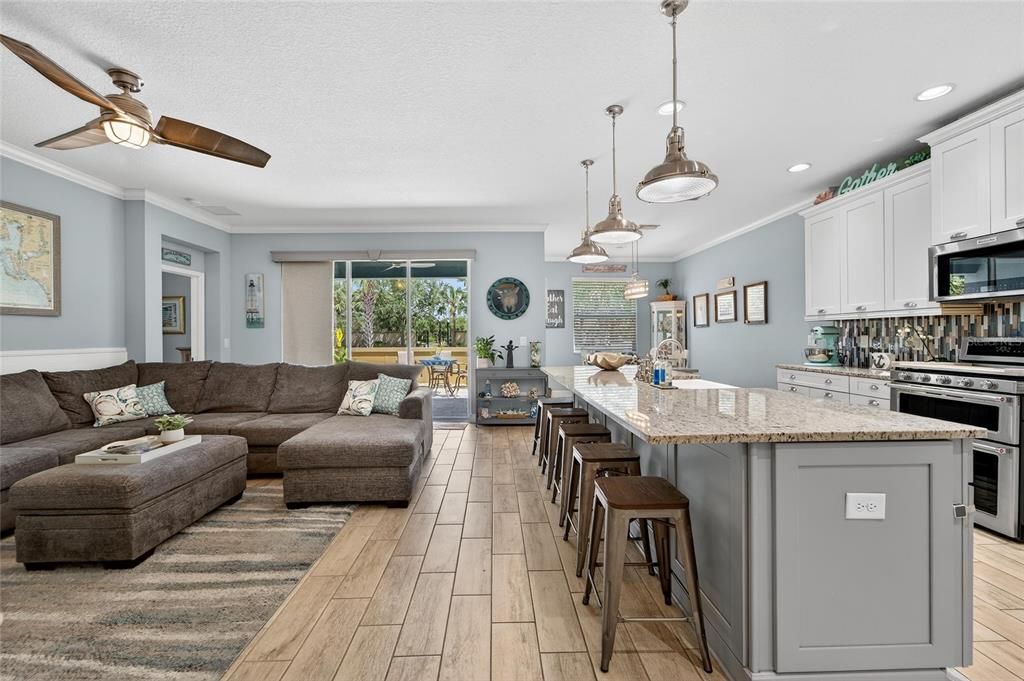 Interior, Kitchen, Living room, Pendant Lights, Recessed Lighting, Stainless Steel Appliances, Wood Texture Flooring