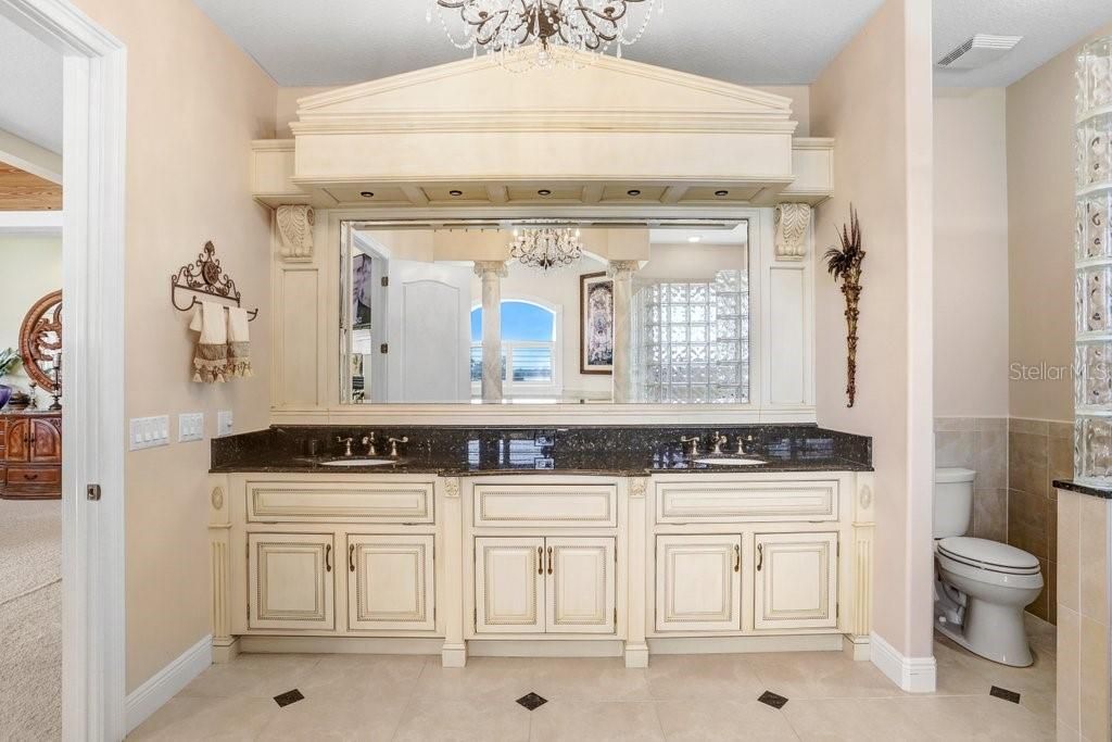 Bathroom, Chandelier, Dual Sink Vanities, Interior, Recessed Lighting