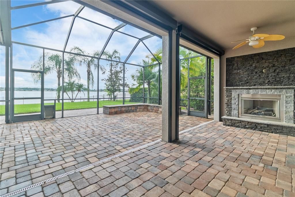 Fireplace, Glass Ceilings, Interior, Stone Walls, Sun Room
