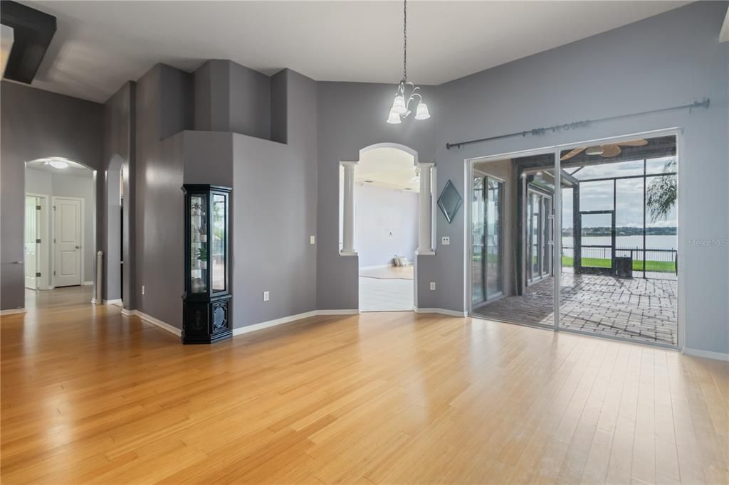 Empty room, Interior, Pendant Lights, Wood Texture Flooring