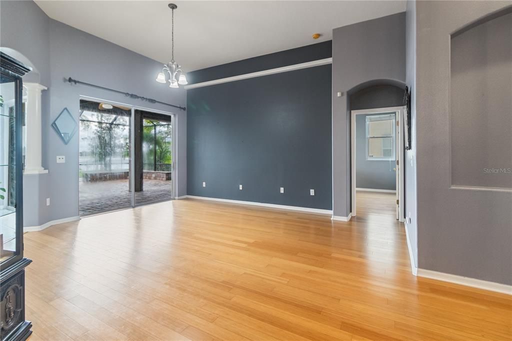 Empty room, Interior, Pendant Lights, Wood Texture Flooring