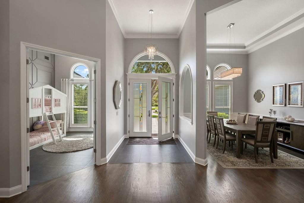 Dining room, Interior, Pendant Lights, Wood Texture Flooring