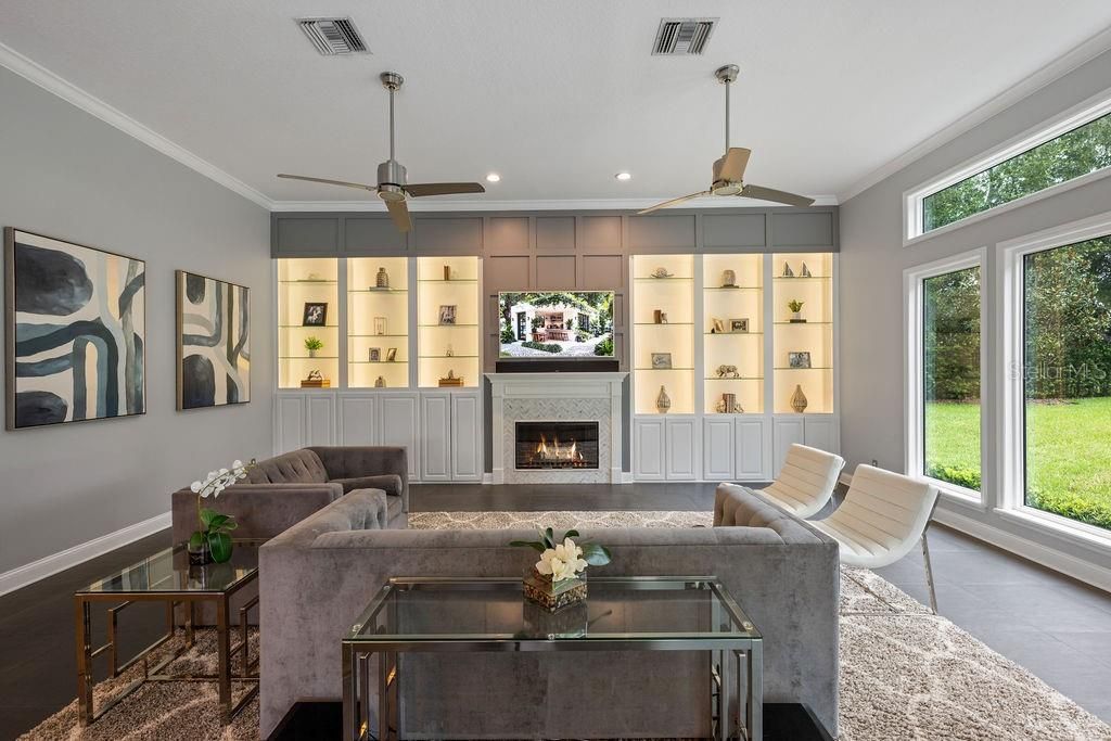 Fireplace, Interior, Living room, Recessed Lighting