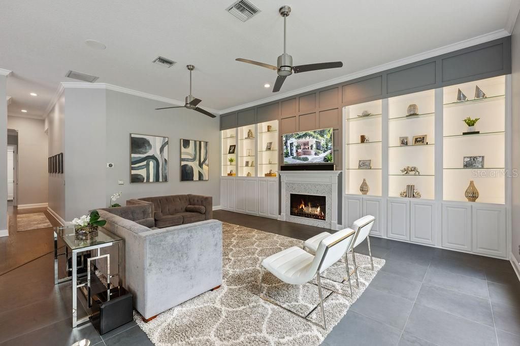 Fireplace, Interior, Living room, Recessed Lighting